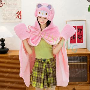Wholesale Cartoon Cute <strong>Stitch</strong> <strong>Hooded</strong> Cape <strong>Blanket</strong> Student Shawl Thickened Warm Nap Office Air-conditioned Pink cat Maly <strong>Blankets</strong> - Product Image 5