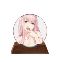Lampe de nuit LED USB Anime avec panneau en cristal, imitation grain de bois, base en plastique peint par pulvérisation, lampe de bureau, cadeau personnalisé en gros pour fans d'anime