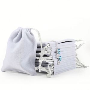 Lot de pochettes à cordon en velours gris et rose pour bijoux, plusieurs tailles, sacs d'emballage à cordon - Product Image 2