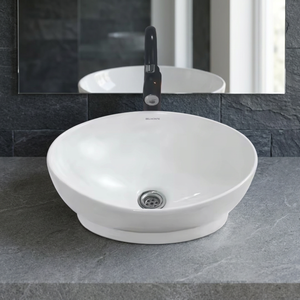 Lavabo rectangulaire moderne en céramique pour salle de bain, idéal pour chambre, appartement, hôpital – Lavabo à poser sur table - Product Image 2