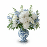 Centres de table de mariage romantiques bleus et blancs en fleurs artificielles, décorations d'arche et arrangements floraux pour les réunions de famille