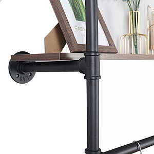 <span class=keywords><strong>Appendiabiti</strong></span> a parete: abbigliamento per tubi industriali appeso a binario con mensole a 2 livelli <span class=keywords><strong>appendiabiti</strong></span> per soggiorno - Product Image 3