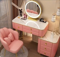 Coiffeuse avec miroir LED rose, commode de rangement en pin pour la maison, l'hôtel, l'appartement, la chambre principale