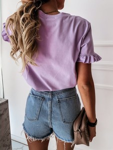 Maglietta donna di alta qualità alla moda in cotone con <span class=keywords><strong>volant</strong></span> manica corta girocollo <span class=keywords><strong>camicia</strong></span> da donna maglietta estiva da donna - Product Image 3