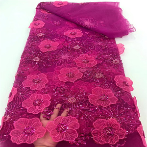 قماش شبكي مطرز ثلاثي الأبعاد جديد ، أنبوب مطرز بالترتر بنمط حيوان ، قماش بوليستر غير مطاطي للملابس الجاهزة - Product Image 3