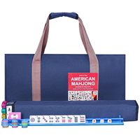 Jeu de Mahjong Américain Professionnel 166 Tuiles Blanches Premium avec Sac de Transport Bleu, Supports et Poussoirs – Kit Complet