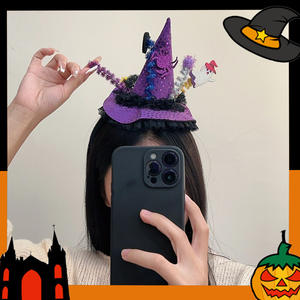 Chapeau magique de sorcière d'<span class=keywords><strong>Halloween</strong></span> Bandeau Coiffe drôle en dentelle Nouvelle arrivée Décorations de fête pour le <span class=keywords><strong>maquillage</strong></span> - Product Image 5