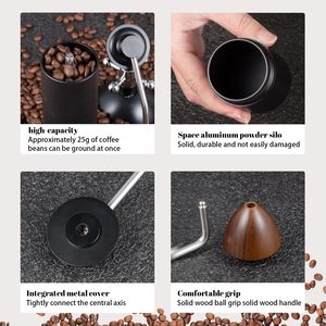 Molinillo de Café Manual Portátil, Mini, para Uso Doméstico, con Cuerpo de Aleación de Aluminio y Rebaba de Acero Inoxidable 420, con Mango de Madera - Product Image 3