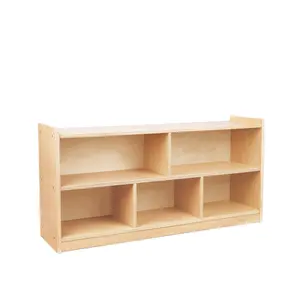 Prateleira de madeira para crianças, prateleira de madeira para livros de jardim de infância Montessori com 5 caixas de armazenamento