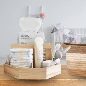 Wooden Bamboo Diaper Caddy Organizer 360 Degrees Rotating Caddy, Portable Diaper Organizer for <strong>Changing</strong> <strong>Table</strong> - Product Image 1