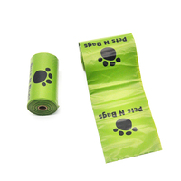 Sacs à déjections pour animaux de compagnie biodégradables en HDPE/PE, thermoscellables, avec cordon de serrage, imprimés flexo, 25x35cm, 120 microns d'épaisseur, vert, stock en vrac, personnalisables