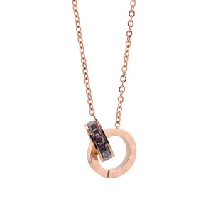 18K Multicolore Zircon Chiffres Romains En Acier Inoxydable Transfert Double Anneau Collier Chaînes De Mode pour Hommes et Femmes - Product Image 6