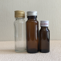 Flacon en verre transparent ambré de 30 à 60 ml pour sirop, jus, médicaments liquides, shot de gingembre, avec col ROPP, pour produits alimentaires santé