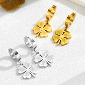 Francés impermeable 18K oro flor colgante conjunto de joyas de acero inoxidable personalidad hoja pendientes joyería - Product Image 2