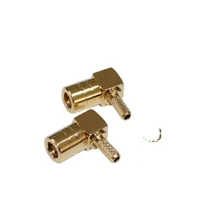 Venta al por mayor de conector coaxial SMB de ángulo recto hembra chapado en oro de engarzado RG174 RG316 con soporte personalizado