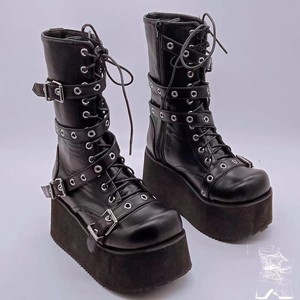 <span class=keywords><strong>Botas</strong></span> con hebilla <span class=keywords><strong>de</strong></span> cinturón Punk para <span class=keywords><strong>mujer</strong></span>, botines Con parte inferior gruesa lateral, Comercio Exterior, talla grande - Product Image 2