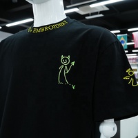 Camiseta de Alta Calidad 100% Algodón Tejido, Unisex, Oversize, con Bordado 3D en Chenilla, Hombros Caídos, Cuello Redondo, Manga Corta, 305g