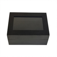 Boîte à bijoux en bois noir avec lumière LED, doublure en velours, fenêtre transparente, logo personnalisé, charnière en métal pour l'emballage, le rangement et la présentation de bijoux