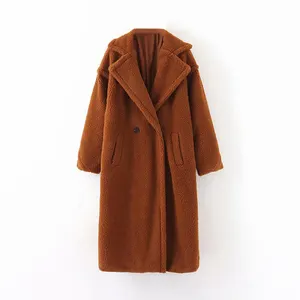 Winter Outerwear Women Clothes Long Sleeve Fleece Long Jacket Turn Down Collar Lamb Casual Solid Teddy Fur Coat