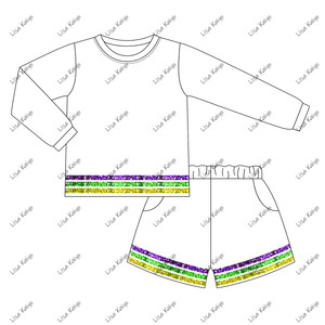 Abbigliamento per Bambini Mardi Gras, Set con Maglione a Maniche Lunghe e <span class=keywords><strong>Pantaloncini</strong></span> a Righe Viola, Verde e Oro con Paillettes, Set di Abbigliamento per Feste per Ragazze all'Ingrosso - Product Image 5
