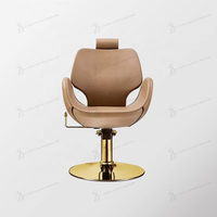 Fauteuil de Barbier Professionnel de Luxe avec Base Dorée, Chaise de Salon en Cuir Marron, Chaise de Barbier Hydraulique pour Salon de Coiffure