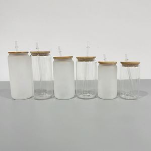 25 Pack 16oz Blank Sublimation Frosted clear Beer Can Glass <b>Cup</b> with Bamboo <b>Lid</b> <b>and</b> <b>Straw</b> Suitable for Vinyl - Product Image 2