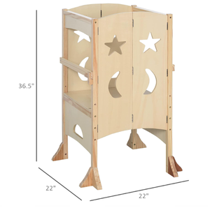 Taburete de Cocina Plegable de Madera para Niños, Taburete Auxiliar con Asas y Barandilla de Seguridad, Muebles para Sala de Estar - Product Image 3