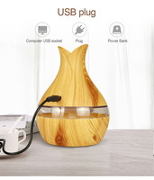 Diffuseur d'huiles essentielles aromathérapeutique avec 7 couleurs LED, mini vase à deux feuilles USB de 300 ml pour la maison et le bureau