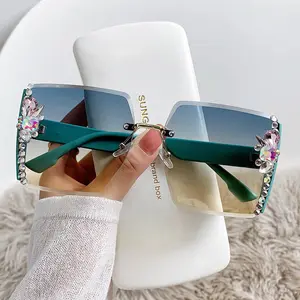 2023 Mode Vintage Sonnenbrille Damen Anti-UV-Brillen Shades Übergroße weibliche randlose quadratische Diamant Damen Sonnenbrille