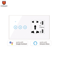 Smart Life Alexa Google commande vocale interrupteur tactile mural multifonction prise électrique universelle avec 2 USB 1/2/3 Gang