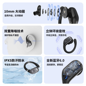 BSiNFn Hang Ear Wireless <b>Bluetooth</b> 6.0 Sports Earphones IPX6 Waterproof Long Battery Life Touch Control - Product Image 2