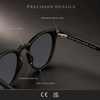 Lunettes de soleil polarisées, monture flexible TR90, pont à trou de serrure, filtre Cat.3, style Pantos, charnière métallique légère, CE UKCA