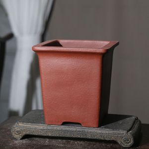 <b>Square</b> Orchid Pot Handmade Bonsai <b>Planter</b> Red Clay Indoor Decorative Vase - Product Image 1