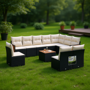 Black <b>Rattan</b> Garden <b>Sofa</b> Set 6 Seater Cushioned Outdoor Furniture Contemporary Design - Product Image 2