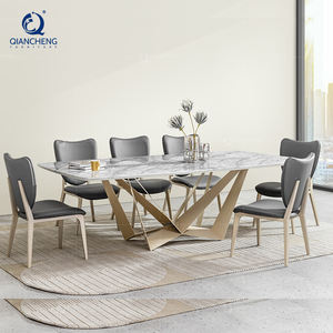 American Modern Simple Royal 6 8 10 Seat Table Set Marbre Acier inoxydable Métal Salon Table Mobilier - Product Image 5