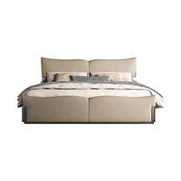 Lit Double King Size de Luxe en Cuir Véritable Style Italien Moderne, Rembourré, pour Chambre Principale et Mobilier de Villa