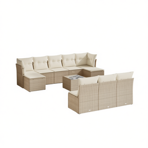 Conjunto de Sofás de Jardín de Ratán Beige Moderno, Muebles Modulares para Exteriores de 6 Plazas con Almacenamiento para Patio y Jardín - Product Image 1