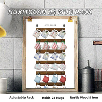 Bois rustique Huxitocan &amp;   Support mural réglable en fer à cinq niveaux pour 24 tasses (lot de 3) – Installation facile