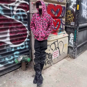 Vestes de travail à capuche zippées pour hommes, en <span class=keywords><strong>molleton</strong></span> de coton 450 GSM, imprimé guépard rose camouflage, col montant, effet délavé, OEM, fournisseur d'usine sur mesure - Product Image 2
