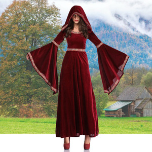Usine cour médiévale reine Halloween Costume manches évasées <span class=keywords><strong>Victoria</strong></span> longue robe en velours pour adultes scène Performance - Product Image 6