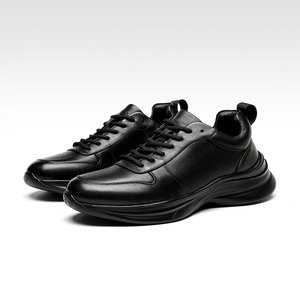 Men's Genuine Leather Sneakers Mid Heel Casual <b>Walking</b> Shoes Solid Color Front Laces D86021 - Product Image 2