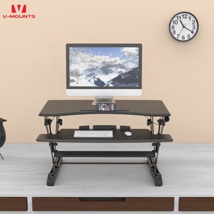 Rehausseur de bureau ergonomique moderne V-mounts, réglable en hauteur, convertisseur double écran, pour usage professionnel avec fente de rangement - Product Image 1