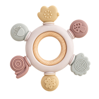 Anneau de dentition pour bébé en silicone de qualité alimentaire sans BPA, anneau en bois, produits de dentition pour bébé, produits d'alimentation et de mastication pour bébé