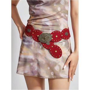 Ceinture pour femme FOXA style western bohème avec rivets métalliques et boucle à plaque, style cowgirl vintage - Product Image 5