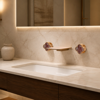 Robinet mélangeur cascade en laiton or rose tendance, 3 trous, encastré mural, pour salle de bain de luxe, hôtel, villa