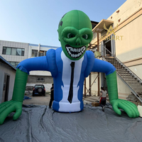 Monstre géant gonflable vert en forme de crâne de 5 m avec lumière LED, figurine gonflable de zombie pour supermarché et place publique pour Halloween