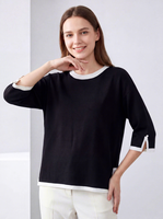 Pull à col rond colorblock pour femmes, tricot à manches courtes, décontracté, été, haut en tricot pour femmes