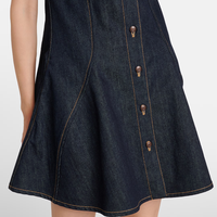 Mignonnes robes en jean à manches bouffantes Vintage Fit and Flare Mini Ladies Skirts Ruched Contrast Topstitching Women Dresses