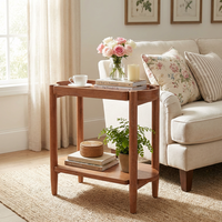 Table d'appoint vintage en bois massif à 2 niveaux avec plateau supérieur à bord surélevé, table d'appoint rustique en bois, table de chevet pour salon, chambre à coucher