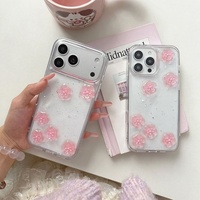 Coque de protection pour iPhone 18 Pro Max, style japonais, époxy brillant, TPU, design 3D fleurs, compatible avec les modèles 16, 17 Pro, 15, 14